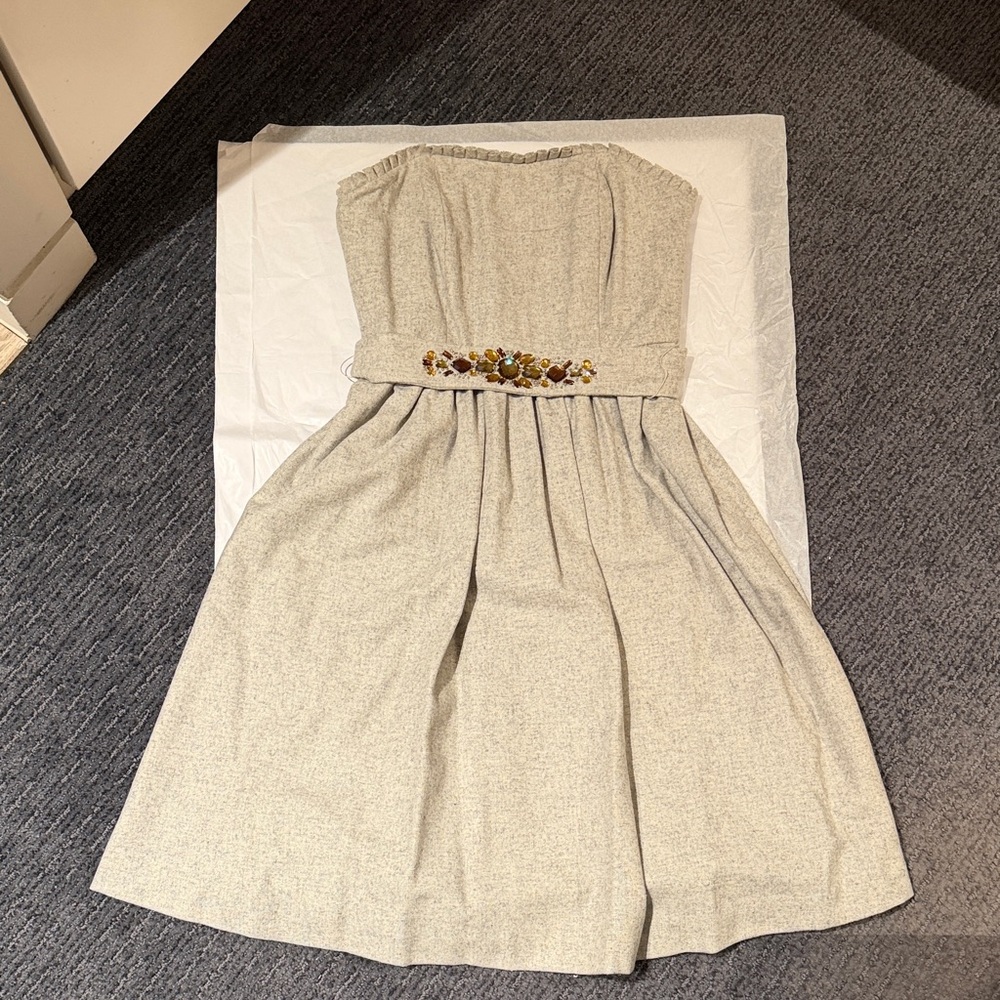 Banana Republic Wool Blend Strapless Dress Jeweled Waist Size 2